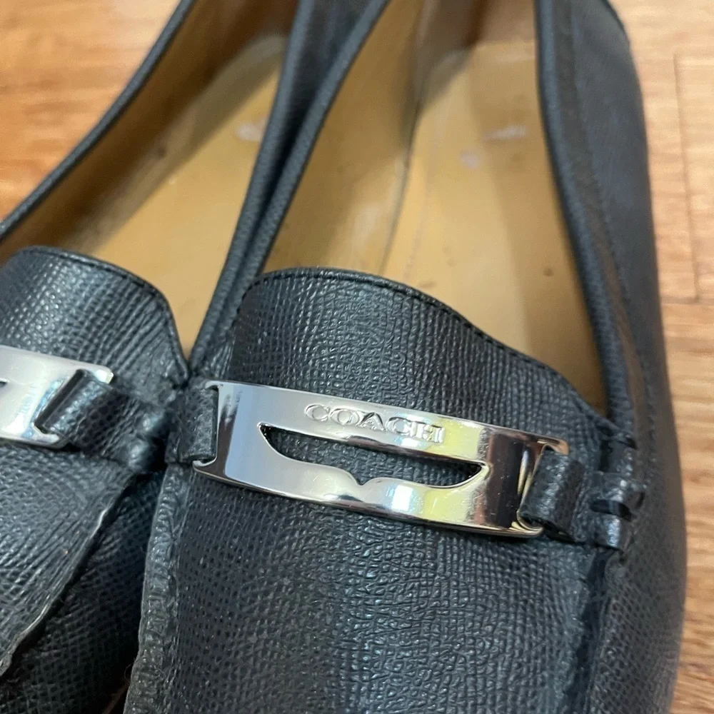 Coach Olympia Cross Grain Leather Black Slip-On Driving Loafers Shoes. Size 10